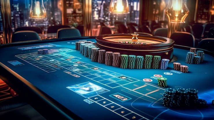 Kartu Texas Hold'em bernuansa cyan